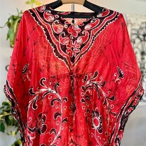 Vintage Retro Cinch Waist Kaftan Mumu/Maxi Sheer Swim Cover Up